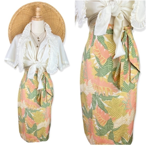 Vintage SK & Company SILK Tropical Leaf Midi Skirt | High Waist | Size S… - Picture 1 of 7